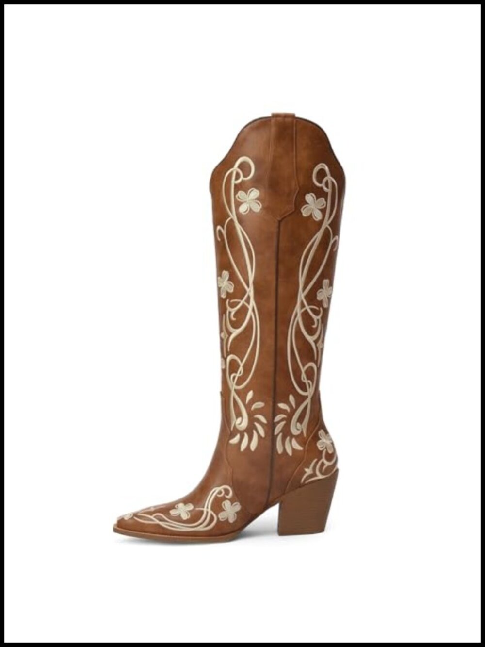 Faux Leather Knee-High Western Cowgirl Boots 3in Block Heel